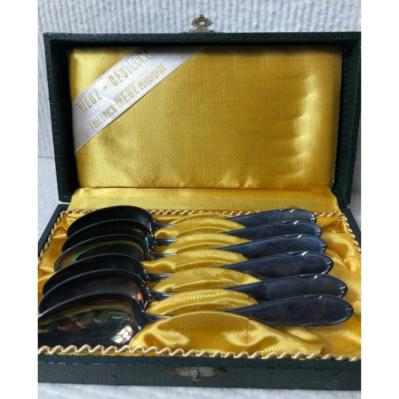 Friedrich Wenz Pforzheim Other - Set of 6 Antique Silver Wenz-Bestecke Tea Spoons in Original Box, Friedrich Wenz